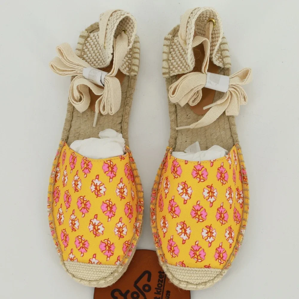 J.Crew Printed Lace-Up D'Orsay Espadrille Sandals Orange Block Size 9.5 NIB Boho